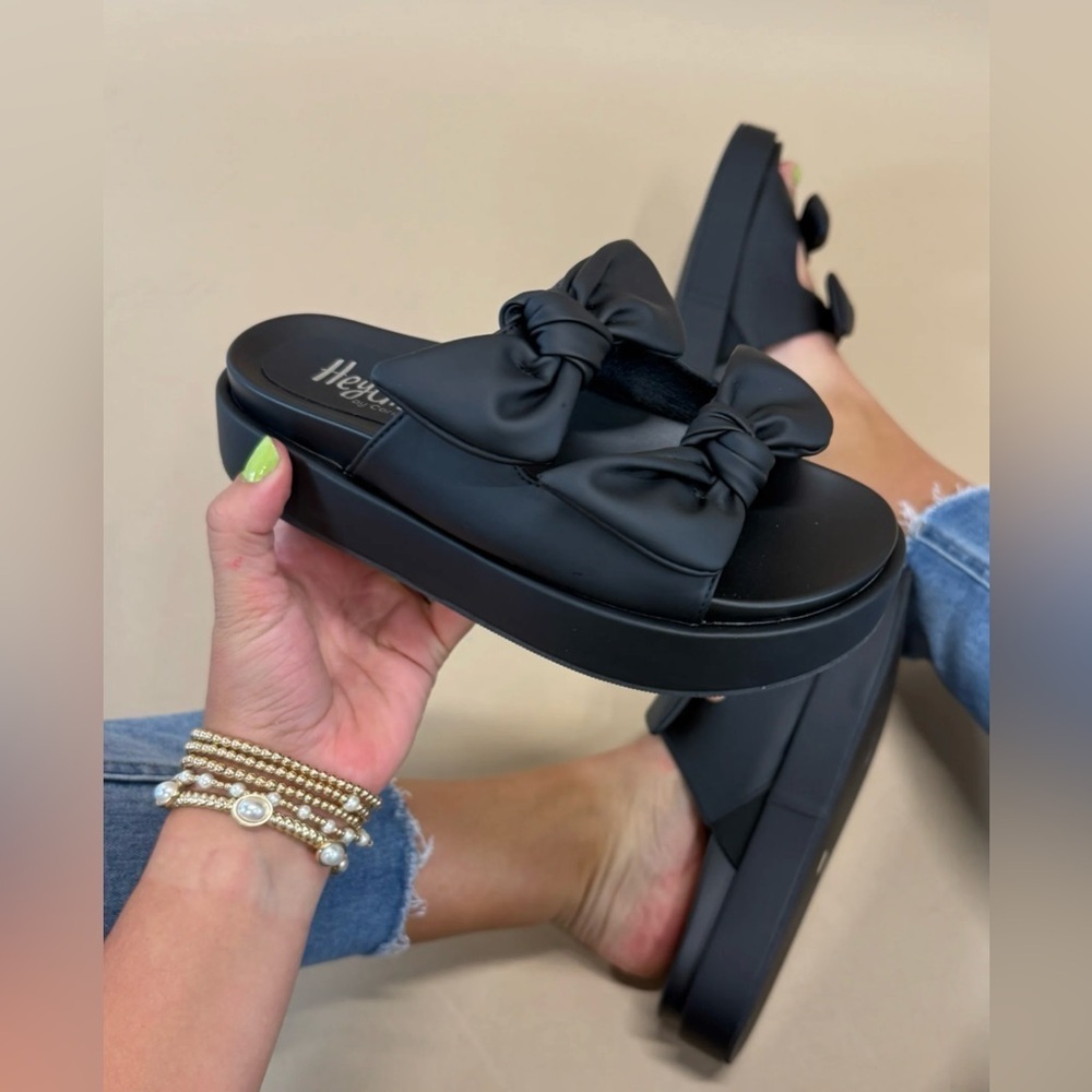 Black Bow Slide Sandals - Picture 3 of 5
